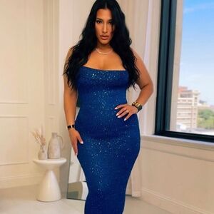 JLUX Label blue sequin double lined midi dress